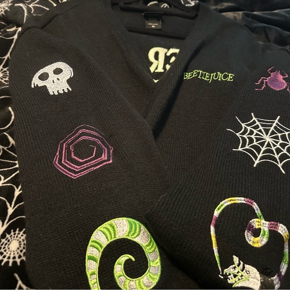 Beetlejuice Black Embroidered Open-Front Cardigan - Picture 2 of 8